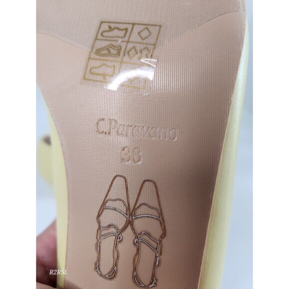 C.Paravano Metal Buckle Square Toe Low Block Heels yellow EU38/US7.5 NWOT - Picture 4 of 12